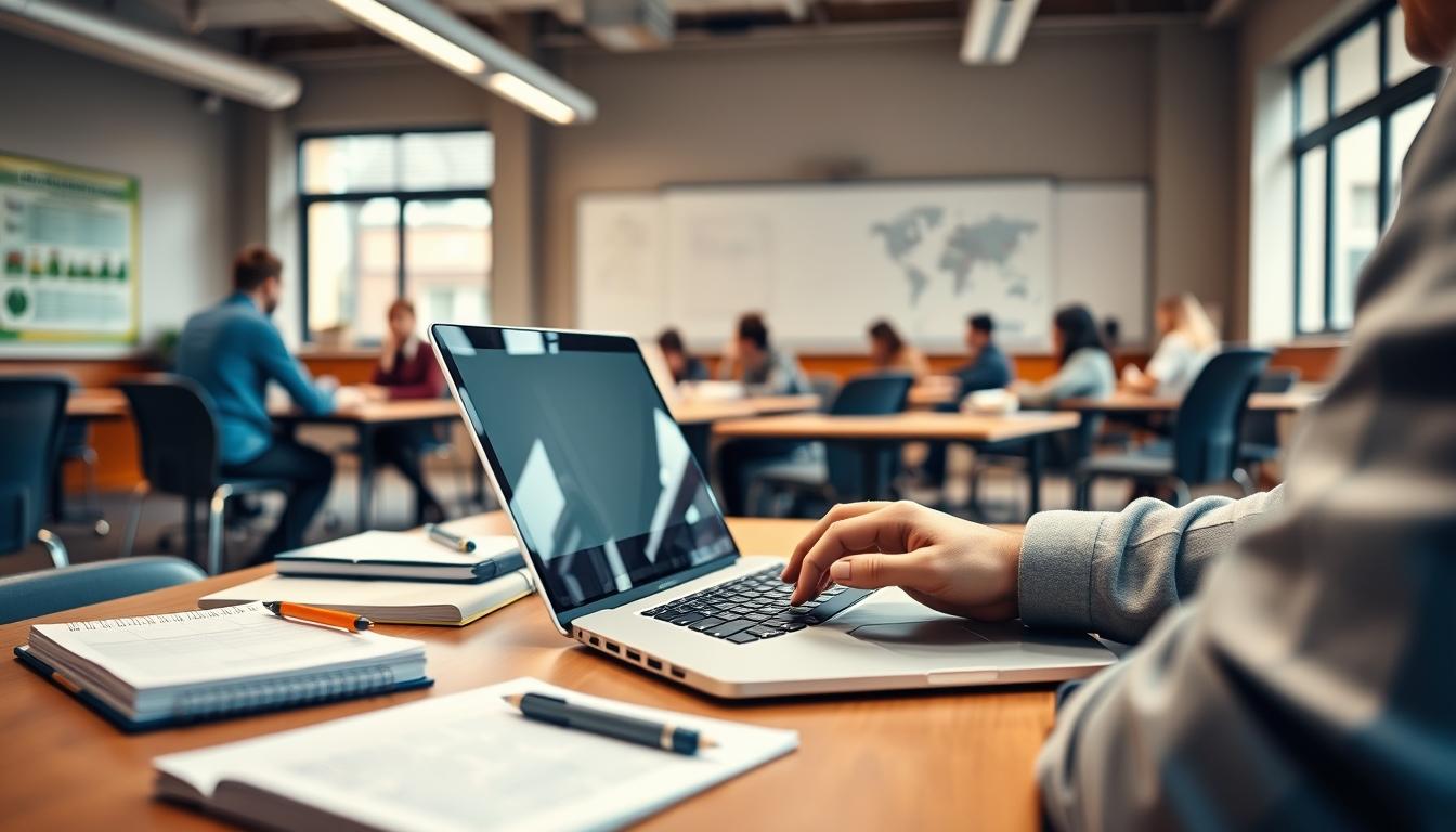 Student using learning strategies while studying